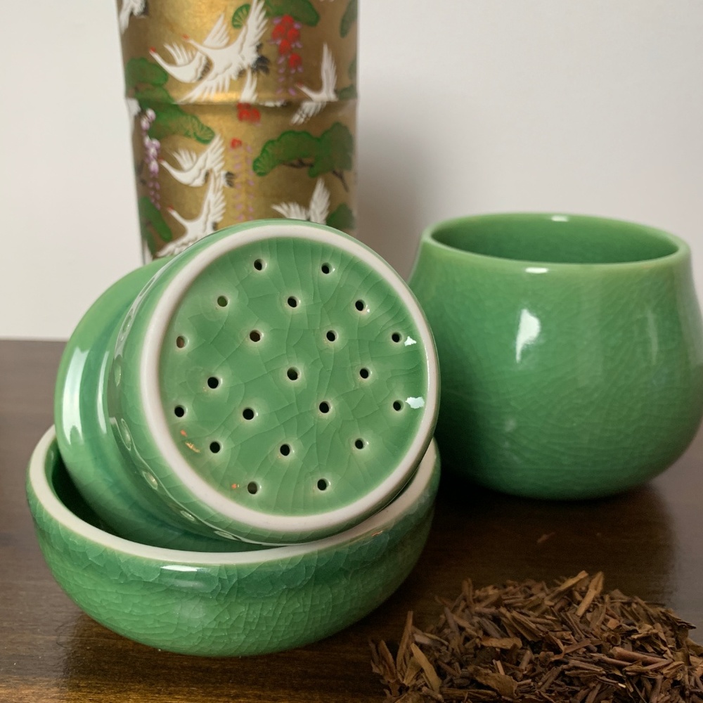 🍁 Celadon Crackle Ceramic Tea Cup/Strainer/Lid - Picture 3 of 6